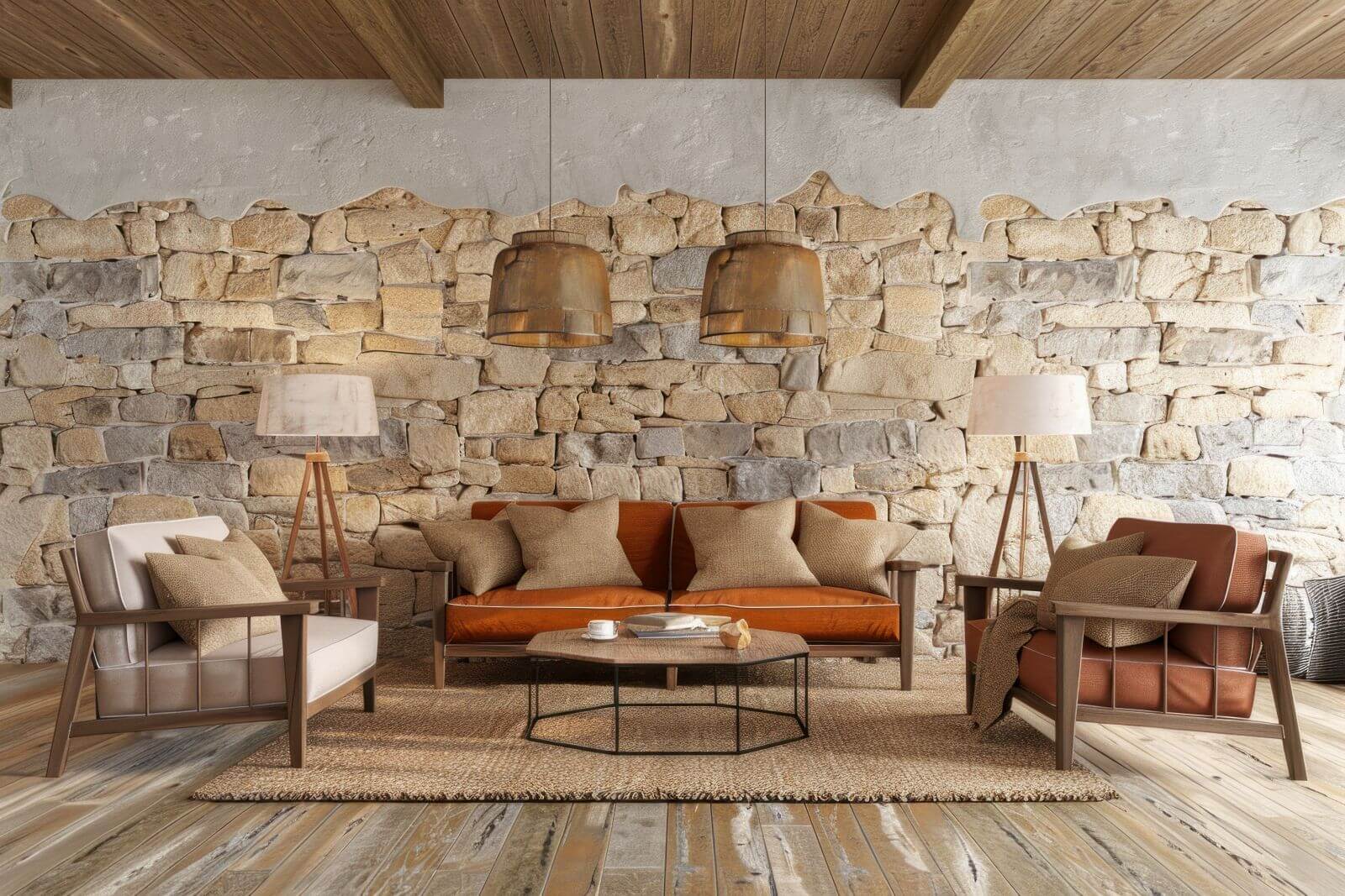 Salon w stylu rustykalnym - dobierz idealny rodzaj oświetlenia