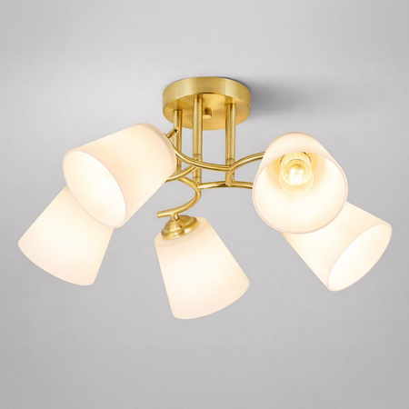 Złota klasyczna lampa sufitowa pięć szklanych kloszy PAFOS GOLD 5xE27 Milagro ML2766