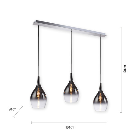 Lampa wisząca trzy zwisające klosze na chromowanej listwie PILUA 3xE27 Paul Neuhaus 2063-17
