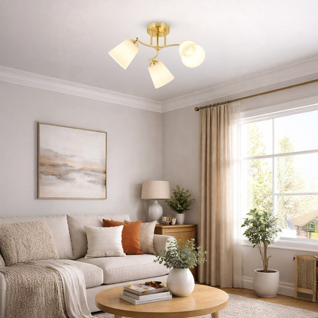 Złota klasyczna lampa sufitowa trzy szklane klosze PAFOS GOLD 3xE27 Milagro ML2765