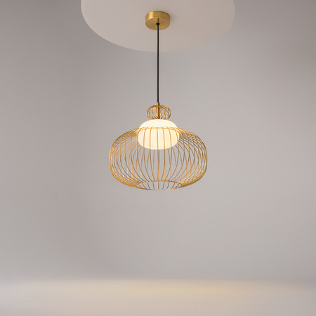 Złota druciana lampa wisząca ze szklanym kloszem 1xG9 Levitation MOD376PL-01G Maytoni