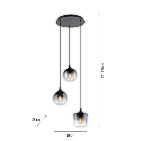 Lampa wisząca czarna z trzema zwisającymi kloszami  ZEA 3xE14 Just Light 15424-18
