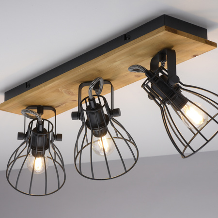 Lampa sufitowa loft 3-punktowa z drewnianą podstawą TARO Just Light 15119-18
