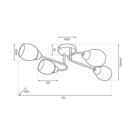 Lampa sufitowa czarna z czterema szklanymi mlecznymi kloszami 4xE27 KING MIlagro ML2755