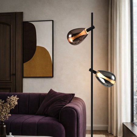 Lampa podłogowa dwa szklane klosze dymiony i miedziany DENSO 2xG9 Candellux Studio 52-51264
