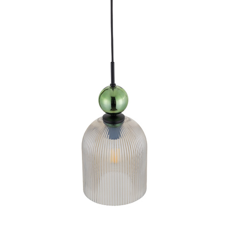 Lampa wisząca pojedyńcza karbowany szklany klosz z ozdobną zieloną szklaną kulą SOPHIA BIG GREEN COGNAC 1xE27 Tk Lighting 10776