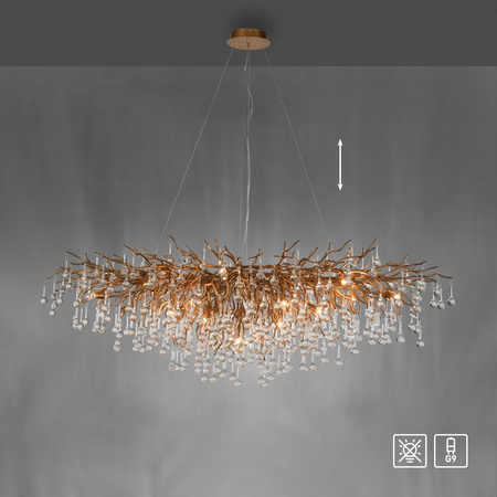 Bardzo duża lampa wisząca 150x75cm gałązki ze szklanymi elementami MOSIĄDZ ICICLE Paul Neuhaus 2031-11