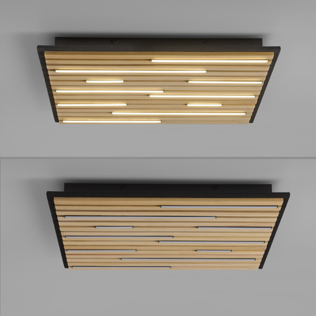 Lampa sufitowa 62cm drewniane lamele z LED strerowana pilotem i aplikacją Q-AKUSTIK Paul Neuhaus 6423-79