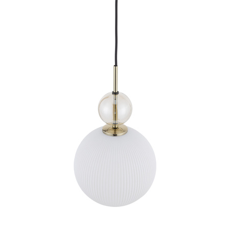 Lampa wisząca pojedyńcza szklana karbowana kula z ozdobną dodatkowa małą kulą SOPHIA BIG COGNAC WHITE 1xE27 Tk Lighting 10931