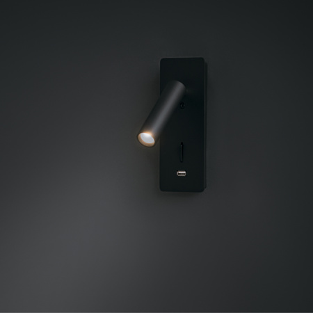 Czarny kinkiet z gniazdem USB LED 3000K Mirax C041WL-L3B3K Maytoni