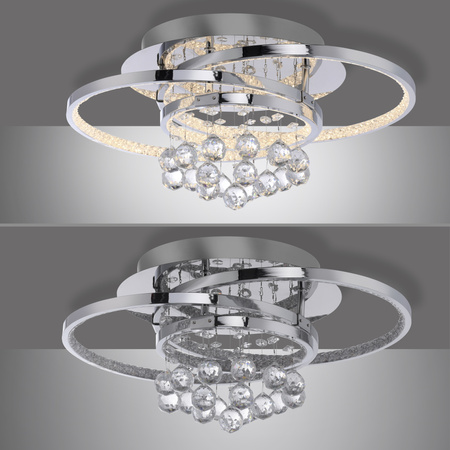 Lampa sufitowa chrom dwa pierścienie z kryształami ROTAZO LED 3000K Paul Neuhaus 6267-17