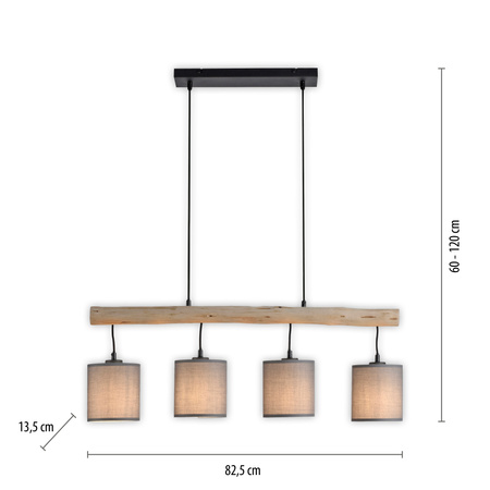 Lampa wisząca drewniana belka z czterema abażurami GREEN TRIBU 4xE27 Just Light 15783-29