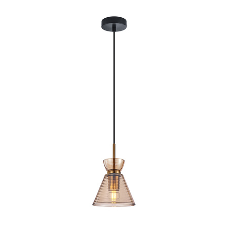 Lampa wisząca z ryflowanym, stożkowym kloszem w kolorze bursztynowym o średnicy 15,5cm 1xE27 Balme Italux PND-3621-1-BRO-AMB