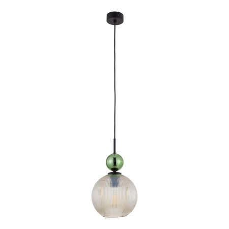 Lampa wisząca karbowany szklany koniakowy klosz z dodatkową zieloną małą kulą SOPHIA BIG GREEN COGNAC 1xE27 Tk Lighting 10930