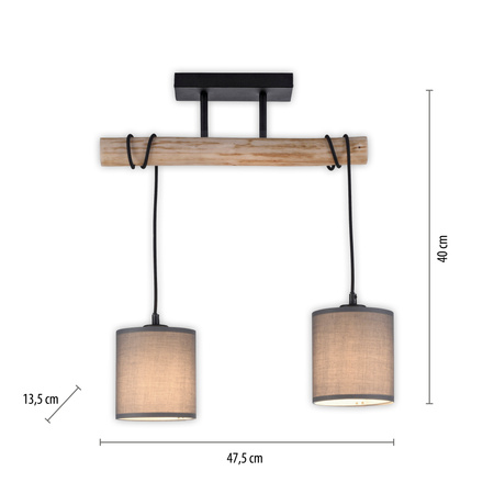 Lampa wisząca dwa zwisające abażury na drewnianej belce GREEN TRIBU 2xE27 Just Light 15782-29