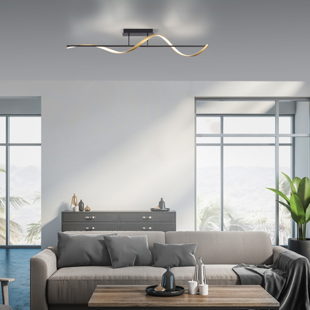 Pofalowana lampa sufitowa antracyt + mosiądż sterowana pilotem i smartfonem Q-SWING Paul Neuhaus 6385-13