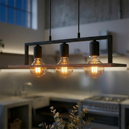 Lampa wisząca czarna potrójna z taflą drewna BERGEN 3xE27 Milagro MLP2848