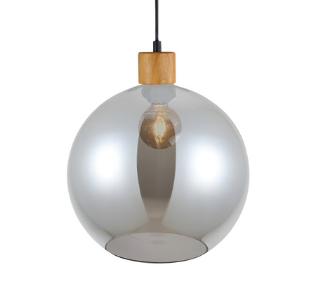 Lampa wisząca dymiona kula 30cm plus elementy drewna 1xE27 Potan Italux PND-67497-WO-SG