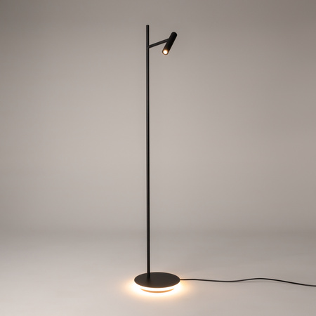 Prosta metalowa lampa podłogowa z kierunkowym reflektorem LED oraz podświetlaną podstawą 3000K Estudo Z010FL-L8B3K Maytoni