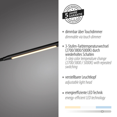 Czarna lampa podłogowa LED ze zmienną barwą światła i giętkim ramieniem ELLY Just Light 11031-18