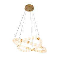 Efektowna złota lampa wisząca dwa okręgi z koralików z kamienia naturalnego LED 3000K Coralys MAXLIGHT P0623D