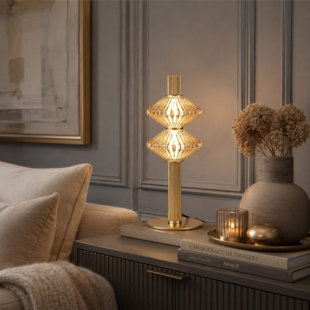 Lampka nocna ryflowana złota tuba ze szklanymi kloszami Padre Gold 9W LED 3000K Milagro ML2801