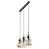 Lampa wisząca listwa potrójna z ryflowanymi koniakowymi kloszami i zielonymi kulami SOPHIA GREEN COGNAC 3xE14 Tk Lighting 11147