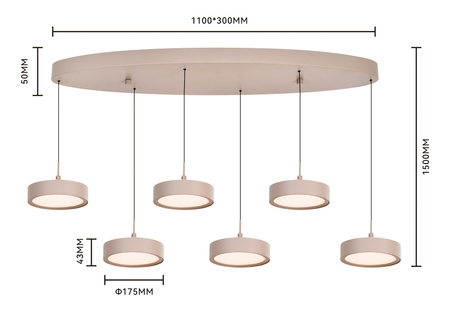 Lampa wisząca szóstka owalna Valensole kaszmirowa Aviano Lighting 7062-613
