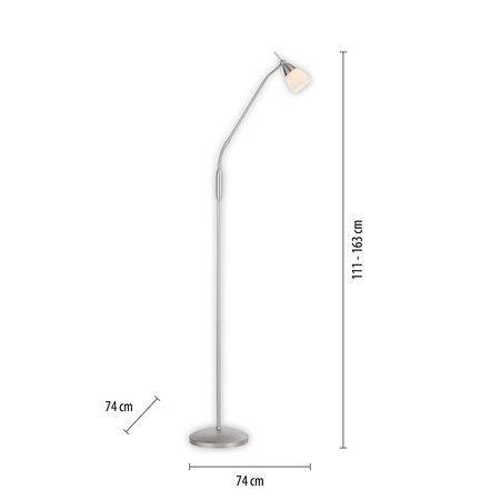 Srebrna lampa podłogowa z elastycznym ramieniem i szklanym kloszem na dotyk PINO 1xG9 Paul Neuhaus 400-55