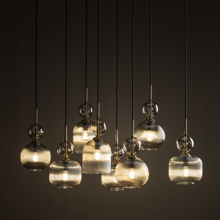 Duża lampa wisząca na prostokątnej podsufitce ze szklanymi koniakowymi kloszami SOPHIA COGNAC 8xE14 Tk Lighting 11045