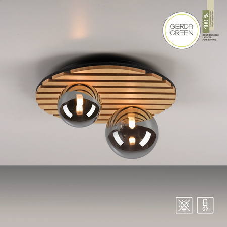 Lampa sufitowa okragła drewniana z dwoma szklanymi kloszami GREEN STIKA 2xG9 Just LIght 15208-79