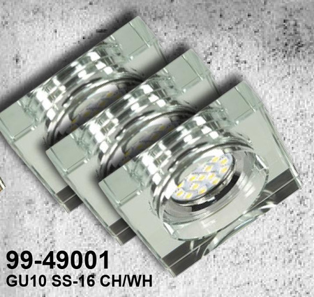 ZESTAW TRZECH OPRAW SS-16 CH/WH  3X3W GU10 LED Z ŻARÓWKĄ  LED CHROM OPR. STROP. STAŁA KWADRATOWA SZKŁO BEZBARWNE Candellux 99-49001