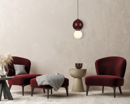 Lampa wisząca bordowa kula z ceramiki 18cm wraz ze szklanym białym kloszem LED 3000K Pieve Italux PND-95221-1M-PRP