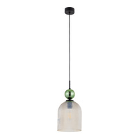 Lampa wisząca pojedyńcza karbowany szklany klosz z ozdobną zieloną szklaną kulą SOPHIA BIG GREEN COGNAC 1xE27 Tk Lighting 10776