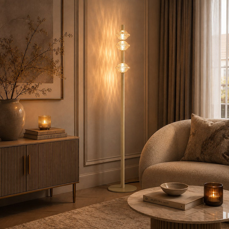Złota lampa podłogowa ryflowana tuba ze szklanymi kloszami Padre Gold 19W LED Milagro ML2803