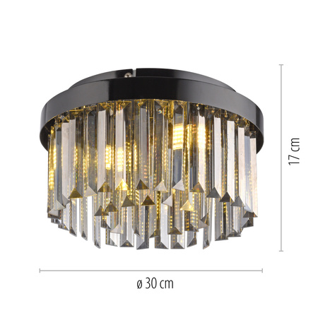 Okrągła czarna lampa sufitowa 30cm ze szklanymi zwisami KULUNKA 4xG9 Just Light 15048-18