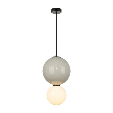 Lampa wisząca szara kula z ceramiki 25cm wraz ze szklanym białym kloszem LED 3000K Pieve Italux PND-95221-1L-GR