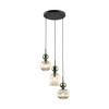 Lampa wisząca potrójna na kole z ryflowanymi koniakowymi kloszami i zielonymi kulami SOPHIA GREEN COGNAC 3xE14 Tk Lighting 11148