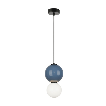 Lampa wisząca niebieska kula z ceramiki 15cm wraz ze szklanym białym kloszem LED 3000K Pieve Italux PND-95221-1S-BLU