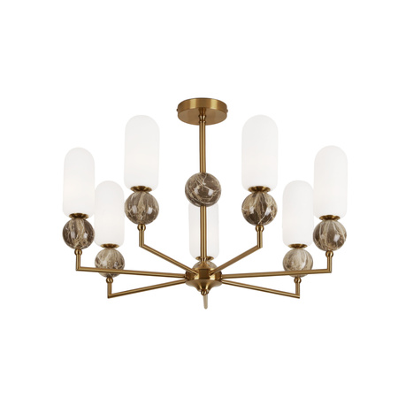 Lampa wisząca złota 7 szklanych kloszy z dekoracyjnymi kulami Maxlight P0633 Nova