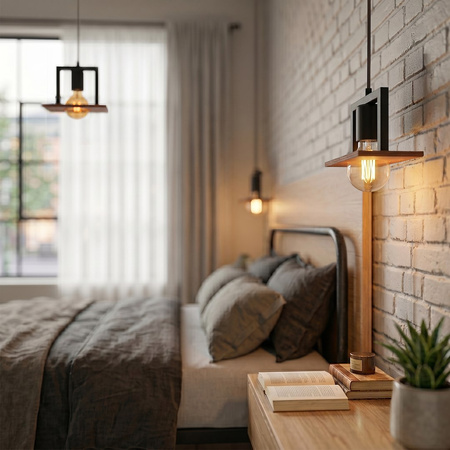 Lampa wisząca czarna z elementem drewna BERGEN 1xE27 Milagro MLP2847