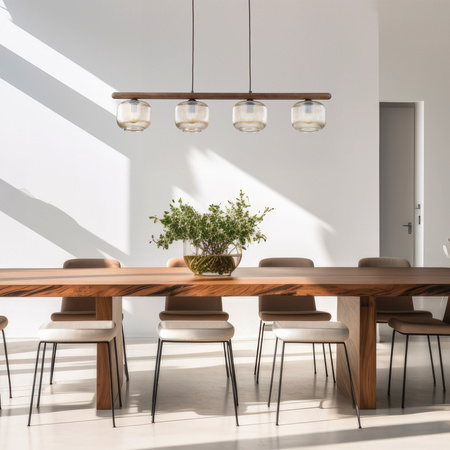Lampa wisząca cztery szklane klosze na drewnianej belce SALVIA BROWN 4xE14 Tk Lighting 11070