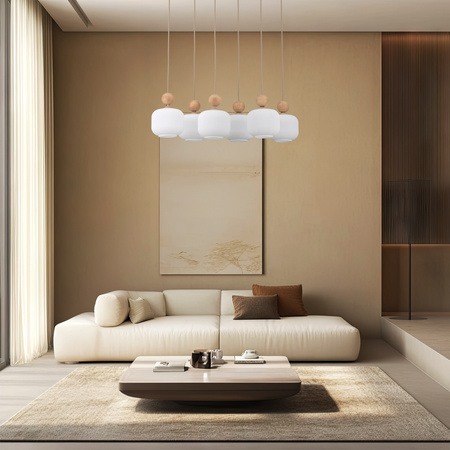 Sześciozwisowa lampa wisząca szklane klosze z dodatkiem drewna BALLO 6XE14 6xE14 Tk Lighting 11052