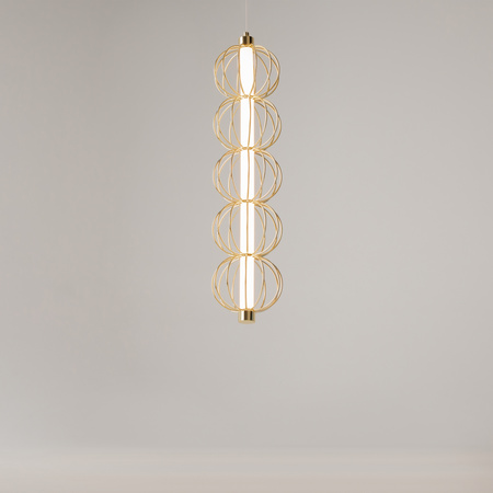 Złota pojedyńcza lampa wisząca LED 3000K z kulistych metalowych obręczy Golden Cage MOD216PL-L10G3K Maytoni