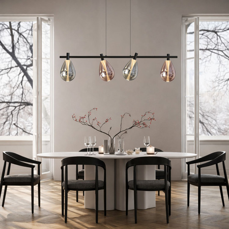 Lampa wisząca cztery szklane ruchome klosze na czarnej belce DENSO 4xG9 Candellux Studio 34-51226