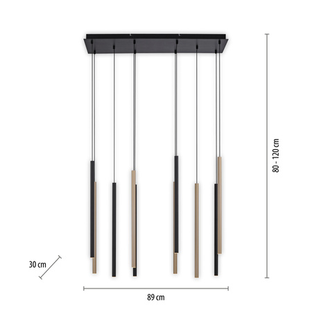 Lampa wisząca 10 cienkich tub MATOWY MOSIĄDZ/CZARNY LED 3000K FLUTE Paul Neuhaus 2110-18 z wbudowanym ściemniaczem