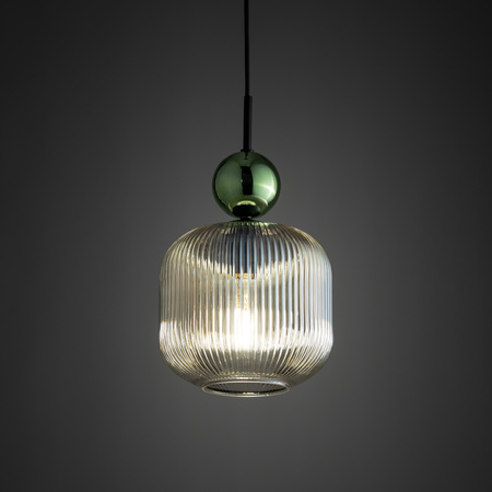 Lampa wisząca karbowane szkło z dekoracyjną kulą SOPHIA BIG GREEN COGNAC 1xE27 Tk Lighting 11372