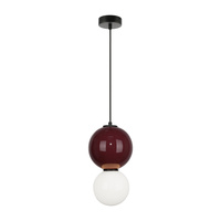 Lampa wisząca bordowa kula z ceramiki 18cm wraz ze szklanym białym kloszem LED 3000K Pieve Italux PND-95221-1M-PRP