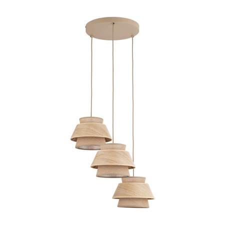 Lampa wisząca trzy abażury juta + drewno na kole KALUM WOOD 3XE27 Tk Lighting 11808