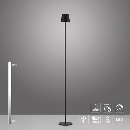 Czarna lampa podłogowa bezprzewodowa USB również na zewnątrz EURIA LED 3000K Just Light 19252-18